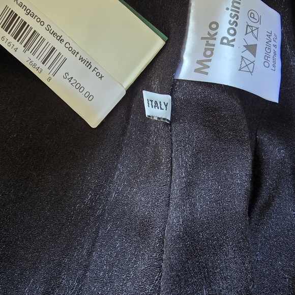 Genuine Kangaroo Suede Leather Coat Fox Fur Collar Snake Print Women Size 42 - Picture 8 of 15